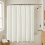 71x71 Woven Linen Shower Curtain with Tassel Accents and 12 Grommets | Solid Color