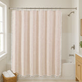 71x71 Woven Linen Shower Curtain with Tassel Accents and 12 Grommets | Solid Color