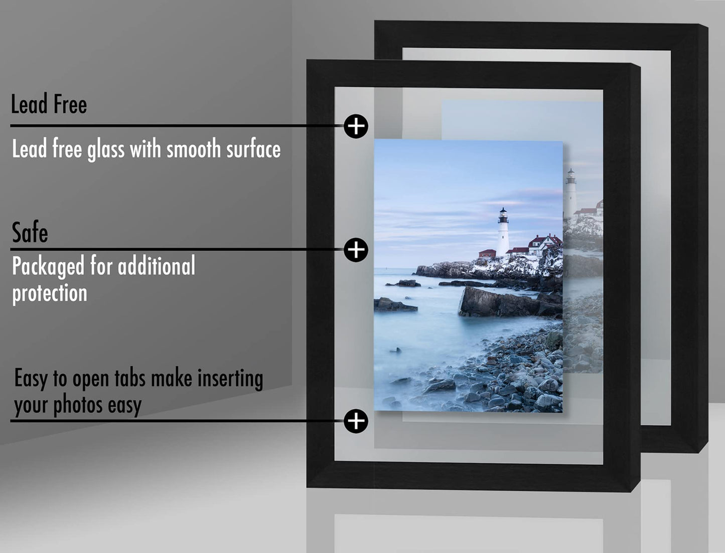 Floating Picture Frame | Set of 2 | Clear Glass | Modern Design | Wall/Tabletop Display - Americanflat