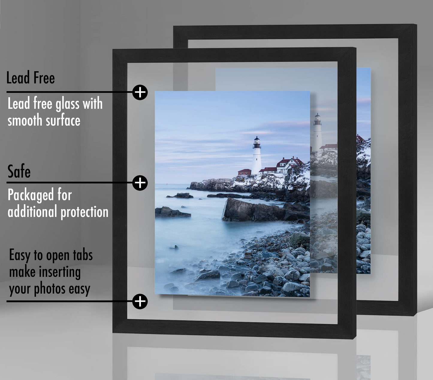 Floating Picture Frame | Set of 2 | Clear Glass | Modern Design | Wall/Tabletop Display - Americanflat