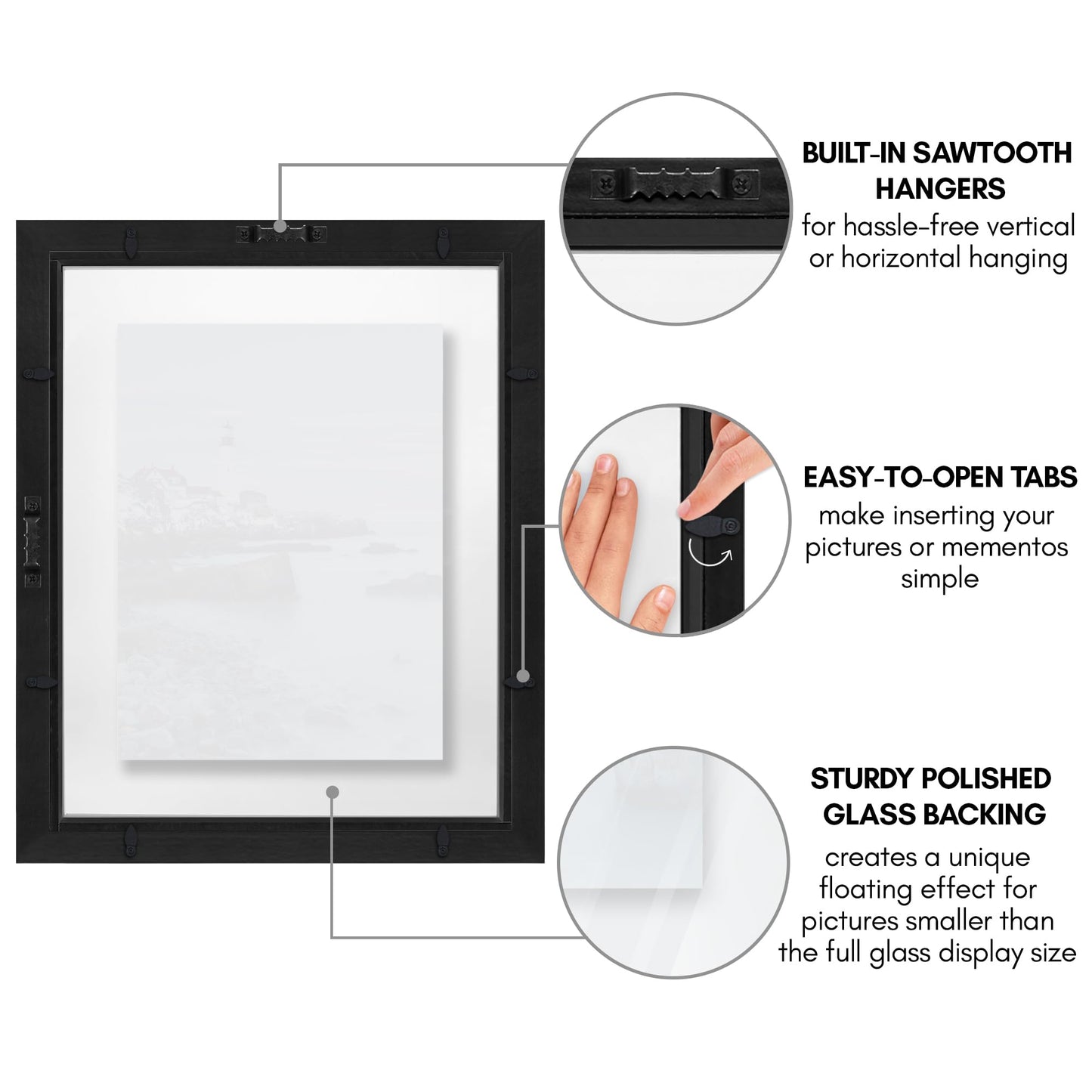 Floating Picture Frame | Set of 2 | Clear Glass | Modern Design | Wall/Tabletop Display - Americanflat