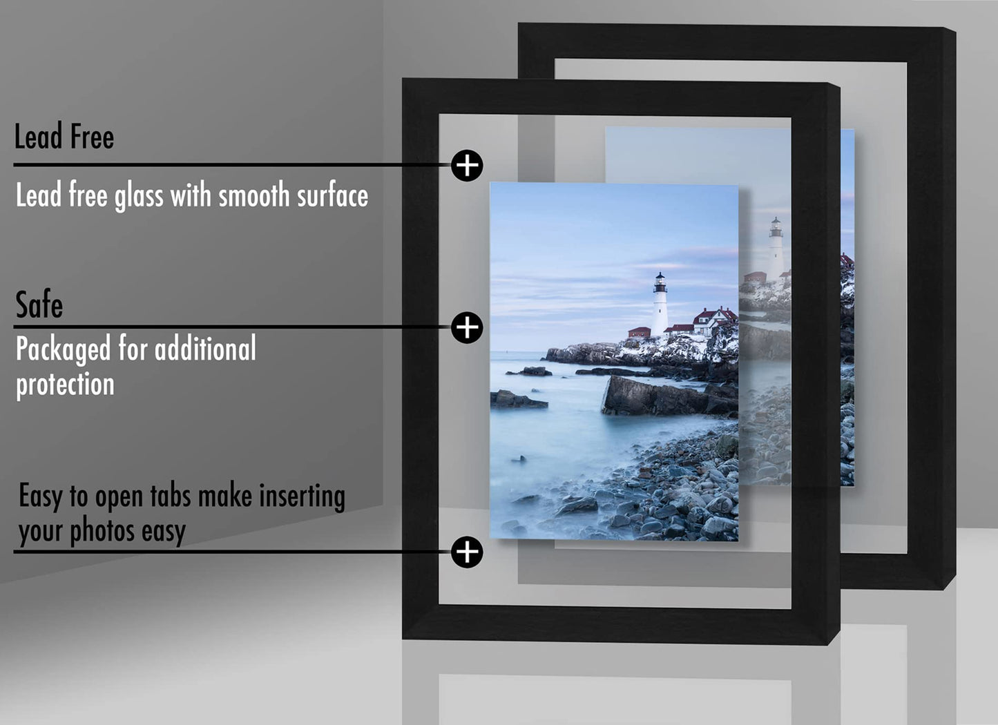 Floating Picture Frame | Set of 2 | Clear Glass | Modern Design | Wall/Tabletop Display - Americanflat