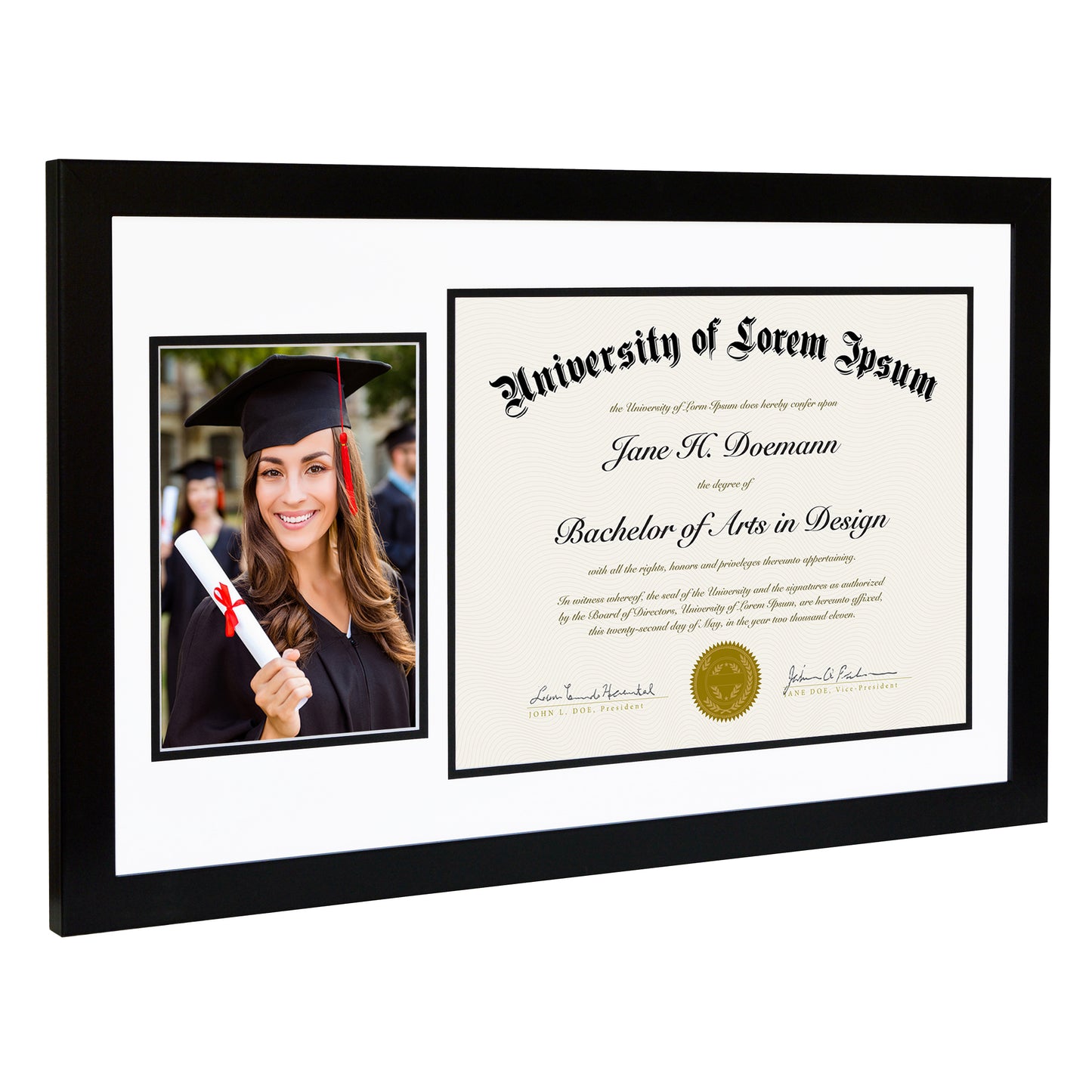 11x18 Diploma Frame with 5x7 Picture Frame Duo | Choose Color