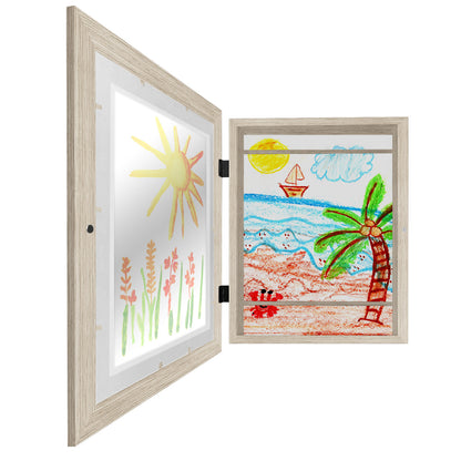 Americanflat | Kids Artwork Frame Changeable (Driftwood) | Magnetic Door Holds 100 Art Pieces | 8.5x11 Letter Size Display with Mat or 10x12.5 Without Mat | My Mini Masterpiece