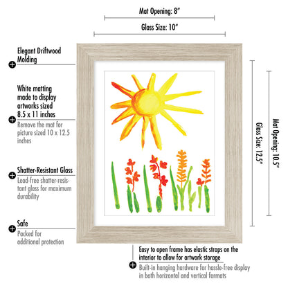 Americanflat | Kids Artwork Frame Changeable (Driftwood) | Magnetic Door Holds 100 Art Pieces | 8.5x11 Letter Size Display with Mat or 10x12.5 Without Mat | My Mini Masterpiece