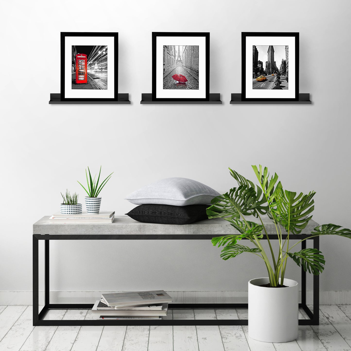 14-Inch | Black | Floating Shelves Set of 3 | Lipped Display - Americanflat