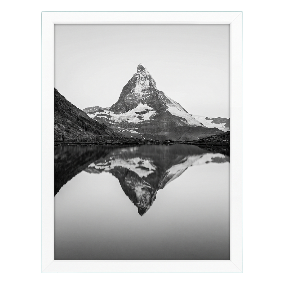 White Streamline frame, 5x7,  no mat, holding a photo of a mountain reflected in a lake 