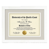 White 11.5x14 document frame, 8.5x11 opening in an off-white mat, with a sample Pacific Coast diploma 