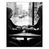 White Streamline frame, 16x20,  no mat, holding a photo of an older couple at a cafe window 