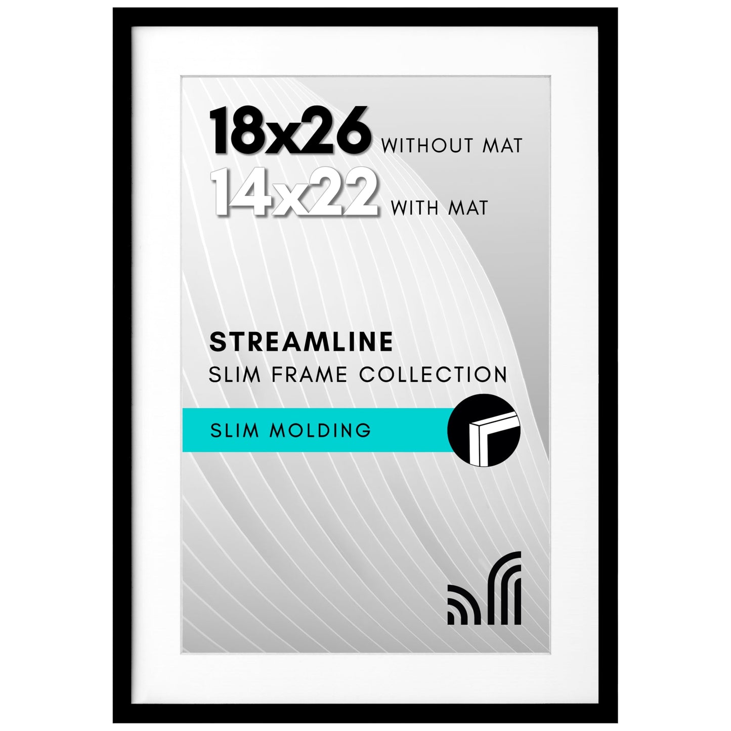 Picture Frame | Includes Mat | Slim Molding | Streamline Collection