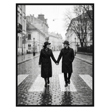 Black Streamline frame, 30x40,  no mat, holding a photo of a couple on a rainy crossing 
