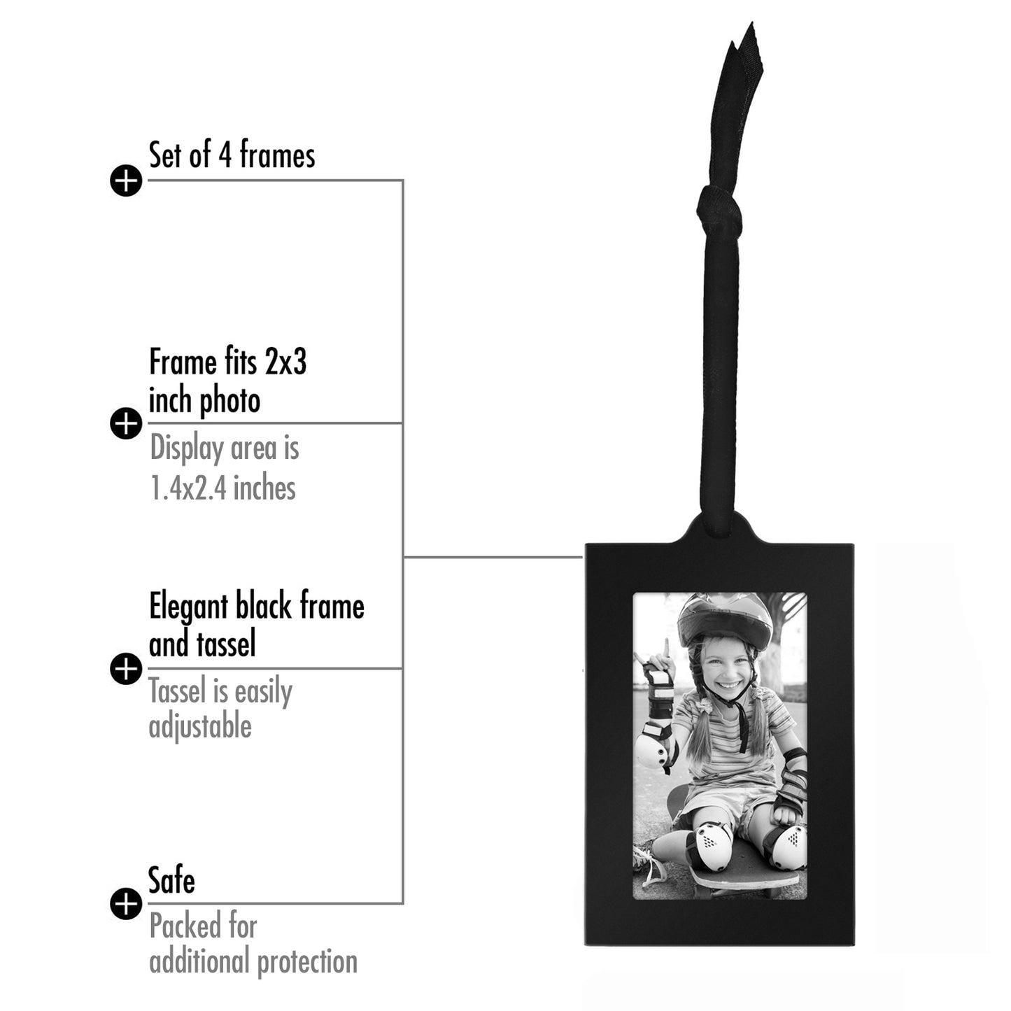 Hanging Picture Frame | Black | Adjustable Ribbon Tassels | Modern