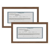 Two walnut 5x10 license frames with white mats, each holding a business license 