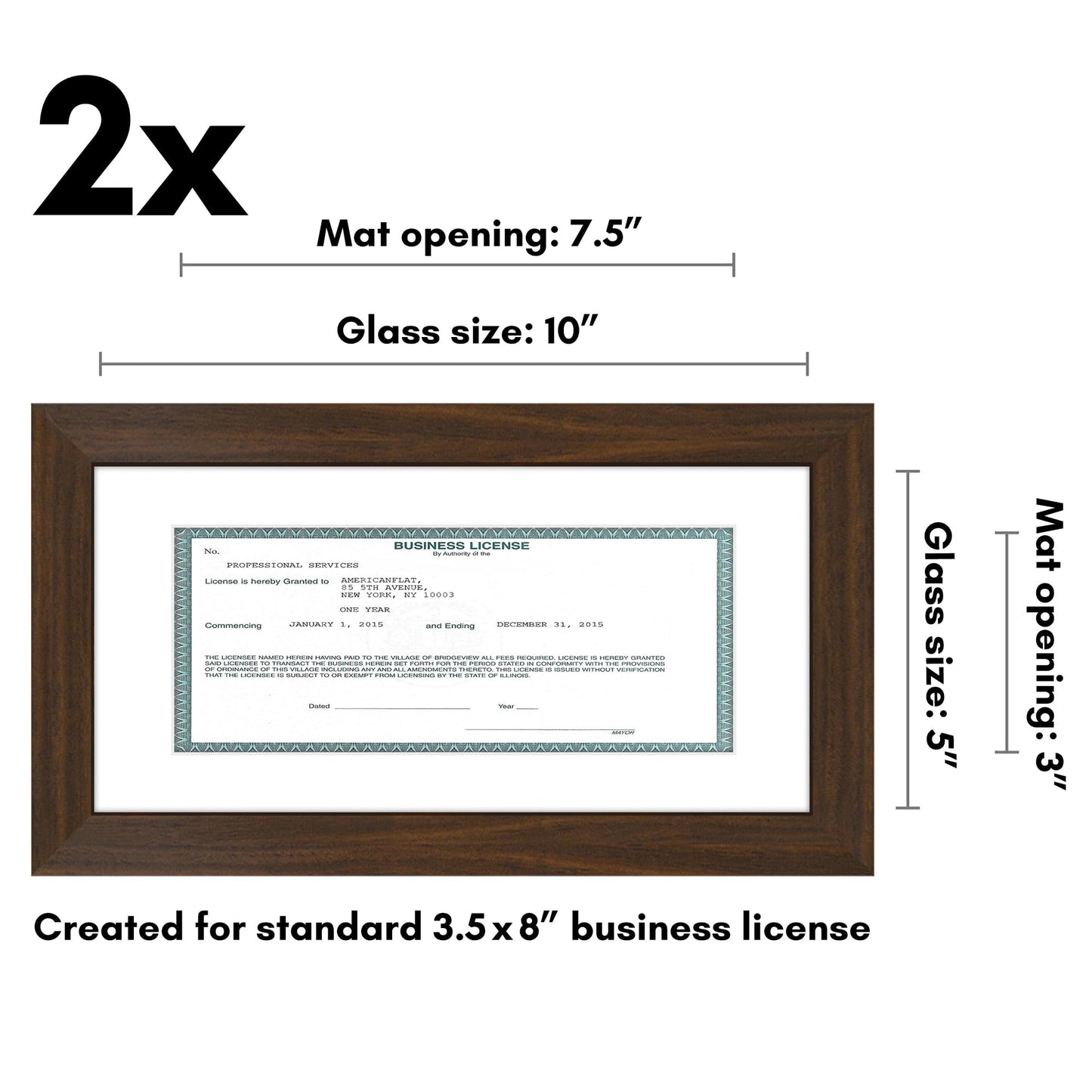 5x10 | License Frame | Set of 2 | Includes Mat | Shatter-Resistant Glass – Americanflat