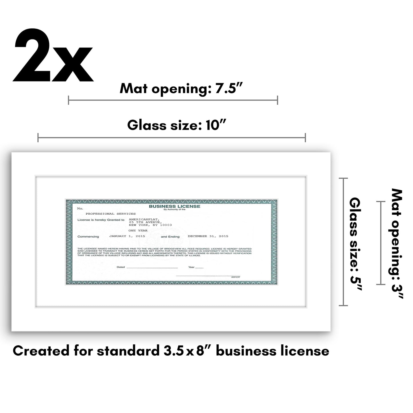 5x10 | License Frame | Set of 2 | Includes Mat | Shatter-Resistant Glass – Americanflat