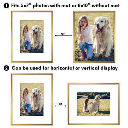Aluminum Picture Frame | With Mat | Modern Metal Finish | Wall Art Decor Display