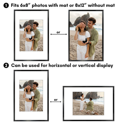 Aluminum Picture Frame | With Mat | Modern Metal Finish | Wall Art Decor Display