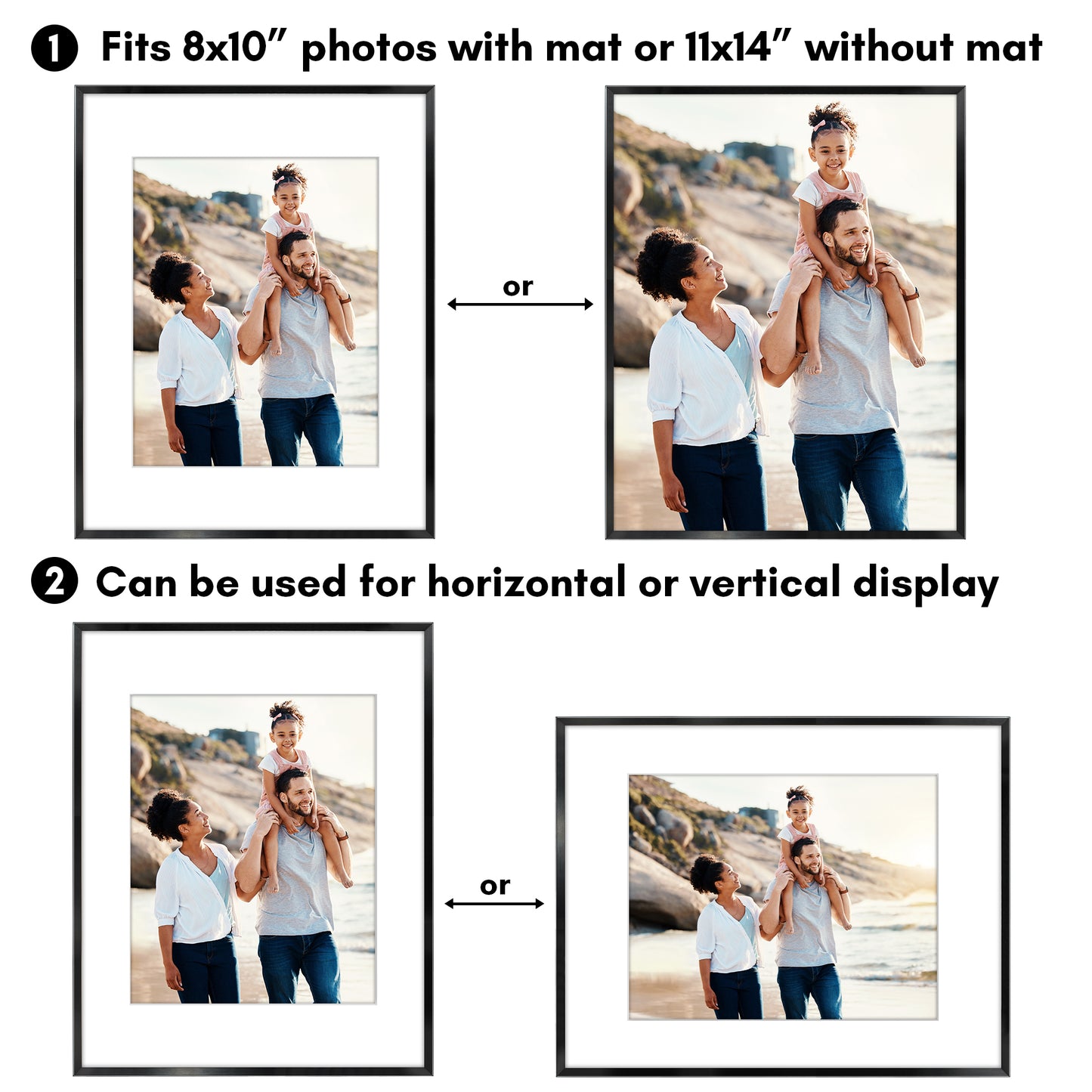 Aluminum Picture Frame | With Mat | Modern Metal Finish | Wall Art Decor Display