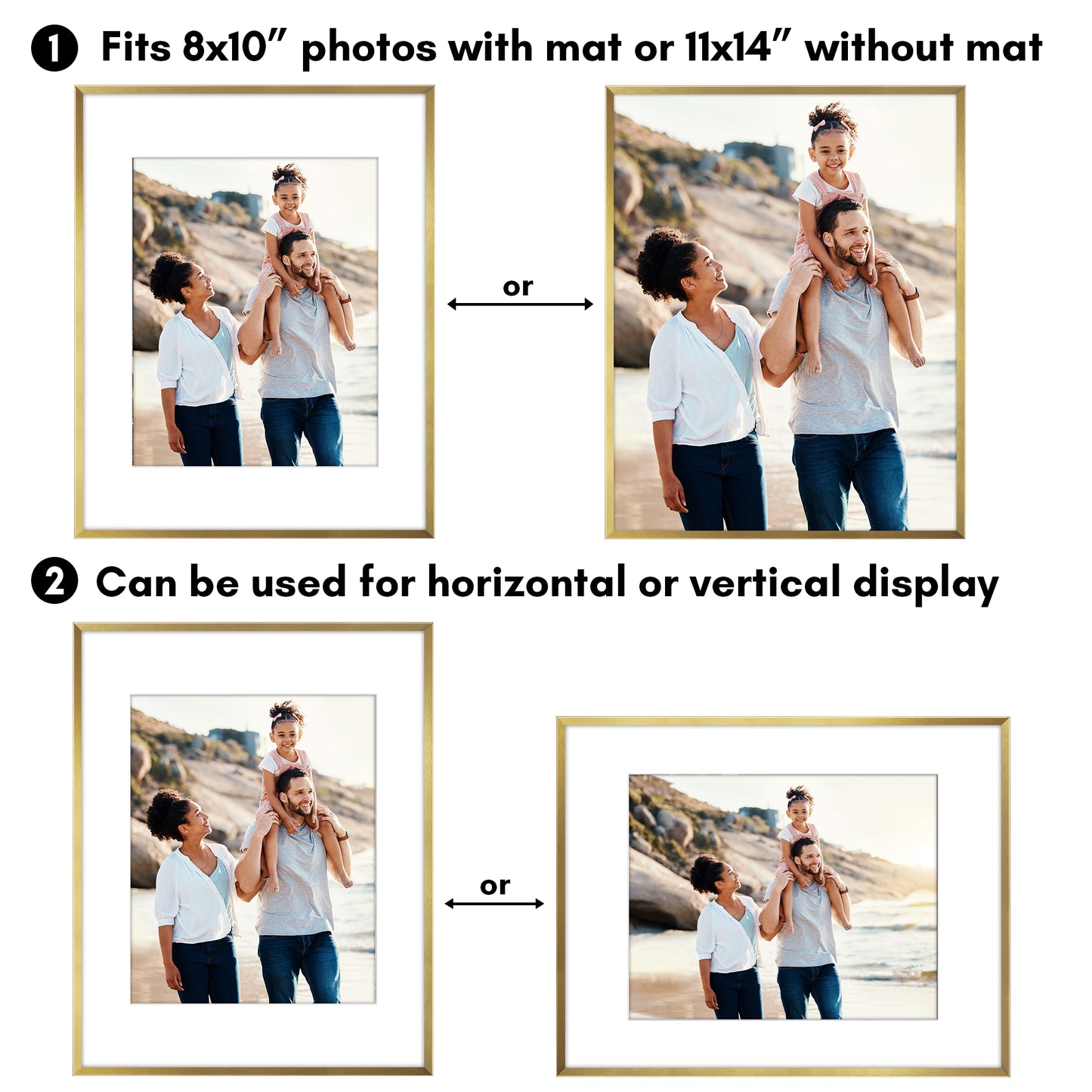 Aluminum Picture Frame | With Mat | Modern Metal Finish | Wall Art Decor Display
