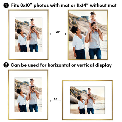 Aluminum Picture Frame | With Mat | Modern Metal Finish | Wall Art Decor Display