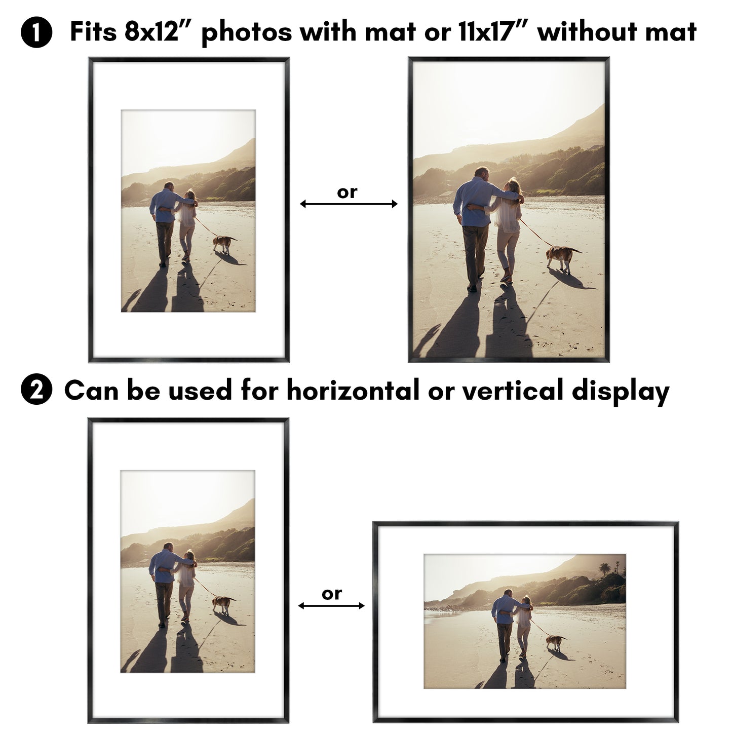 Aluminum Picture Frame | With Mat | Modern Metal Finish | Wall Art Decor Display