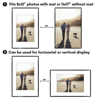 Aluminum Picture Frame | With Mat | Modern Metal Finish | Wall Art Decor Display