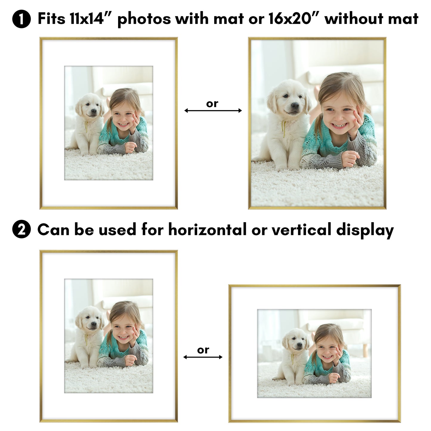 Aluminum Picture Frame | With Mat | Modern Metal Finish | Wall Art Decor Display