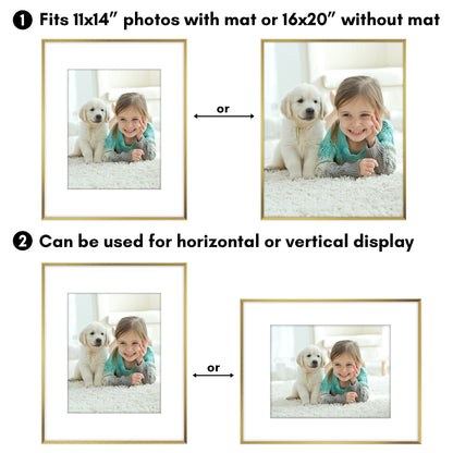 Aluminum Picture Frame | With Mat | Modern Metal Finish | Wall Art Decor Display