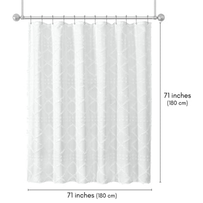 71x71 Woven Linen Shower Curtain with Tassel Accents and 12 Grommets | Textured Designs