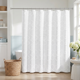 71x71 Woven Linen Shower Curtain with Tassel Accents and 12 Grommets | Textured Designs