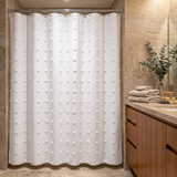 71x71 Woven Linen Shower Curtain with Tassel Accents and 12 Grommets | Textured Designs