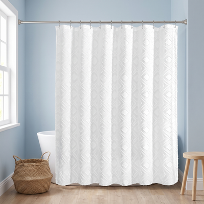 71x71 Woven Linen Shower Curtain with Tassel Accents and 12 Grommets | Textured Designs — Diamond / 71 x 71