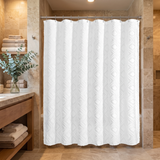 71x71 Woven Linen Shower Curtain with Tassel Accents and 12 Grommets | Textured Designs