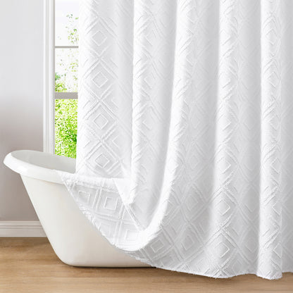 71x71 Woven Linen Shower Curtain with Tassel Accents and 12 Grommets | Textured Designs