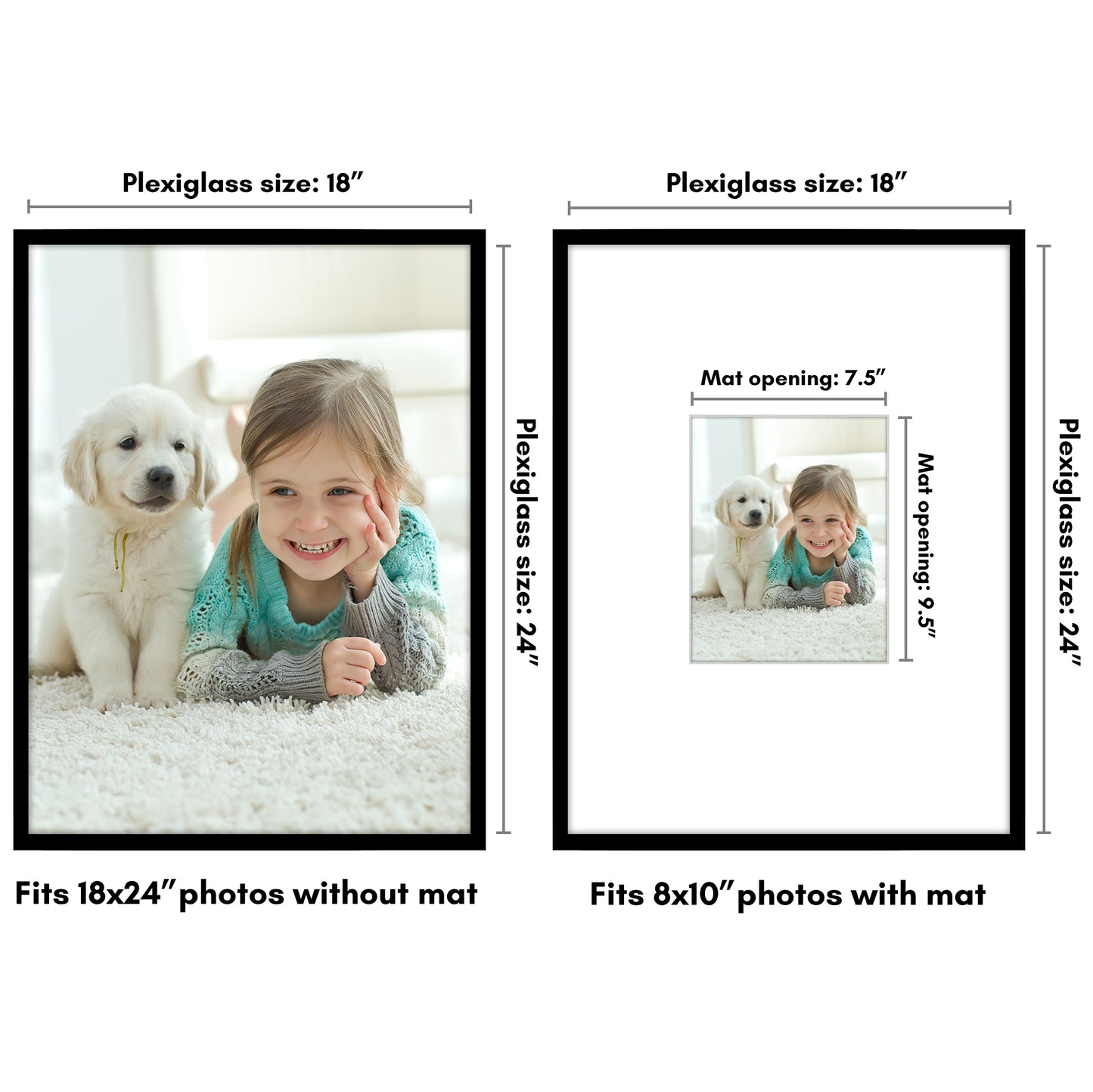 Picture Frame | Decorative Thin Border | Oversized Mat | Shatter-Resistant Glass