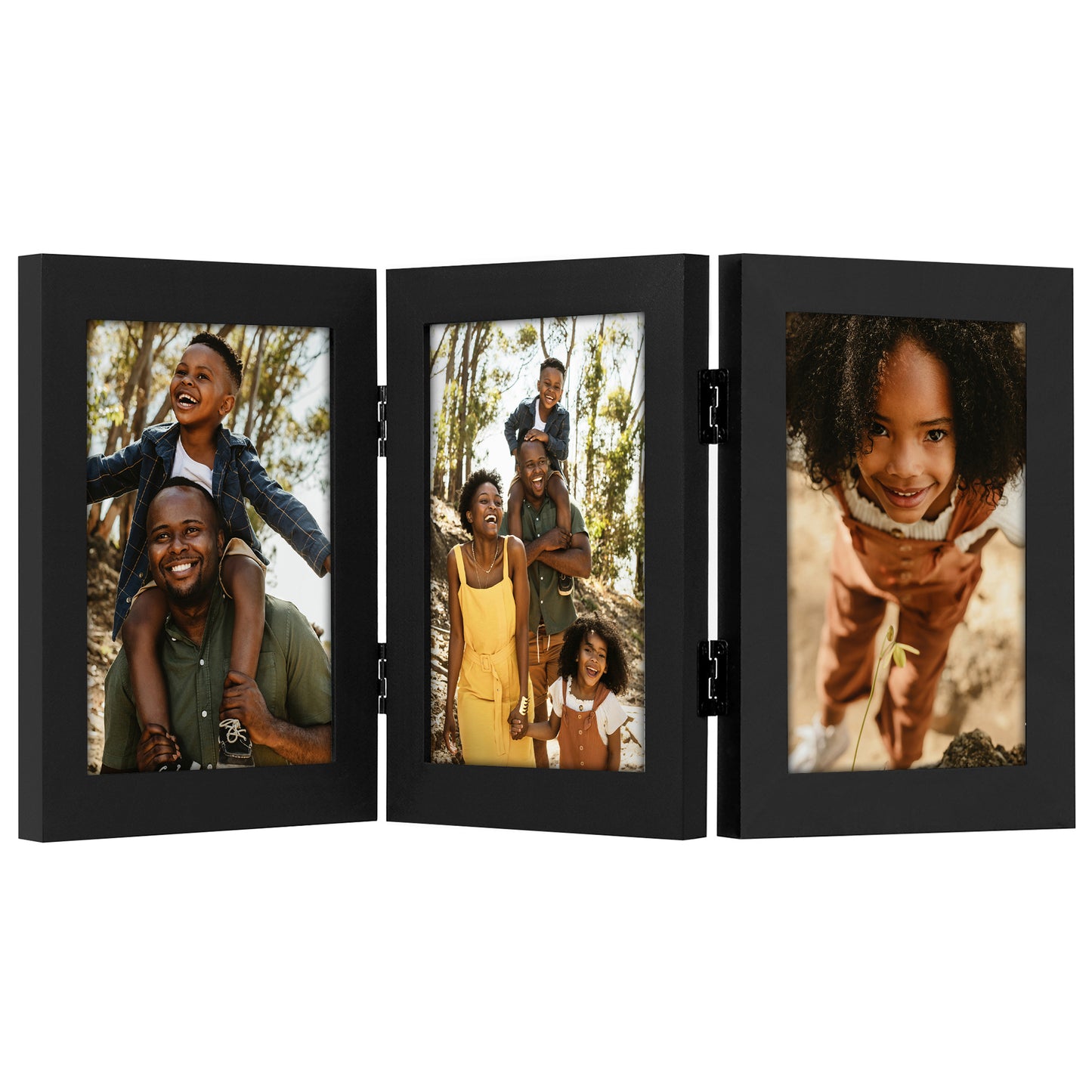 Americanflat Tri-Folding Picture Frame | Displays 3 Photos (4x6) - Black
