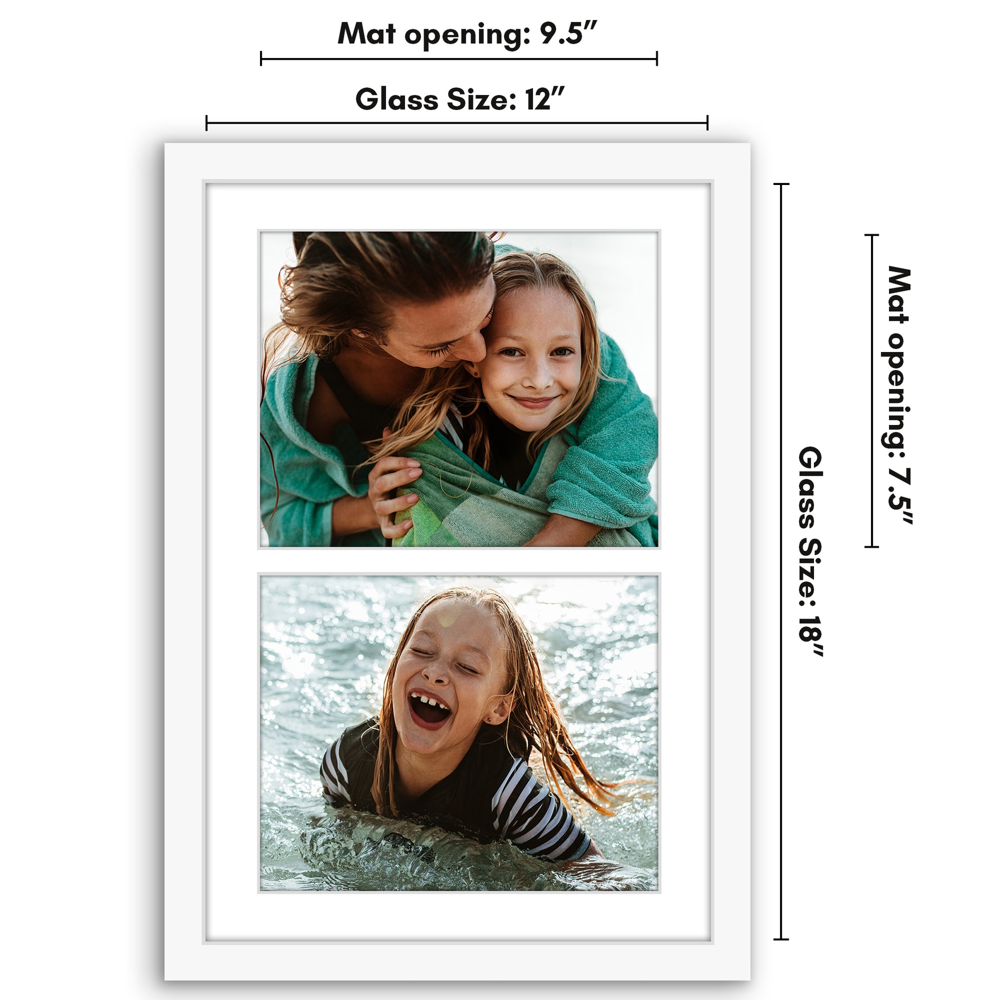 Americanflat Double Picture Frame | CF1218WHT2810 | Shatter-Resistant Glass
