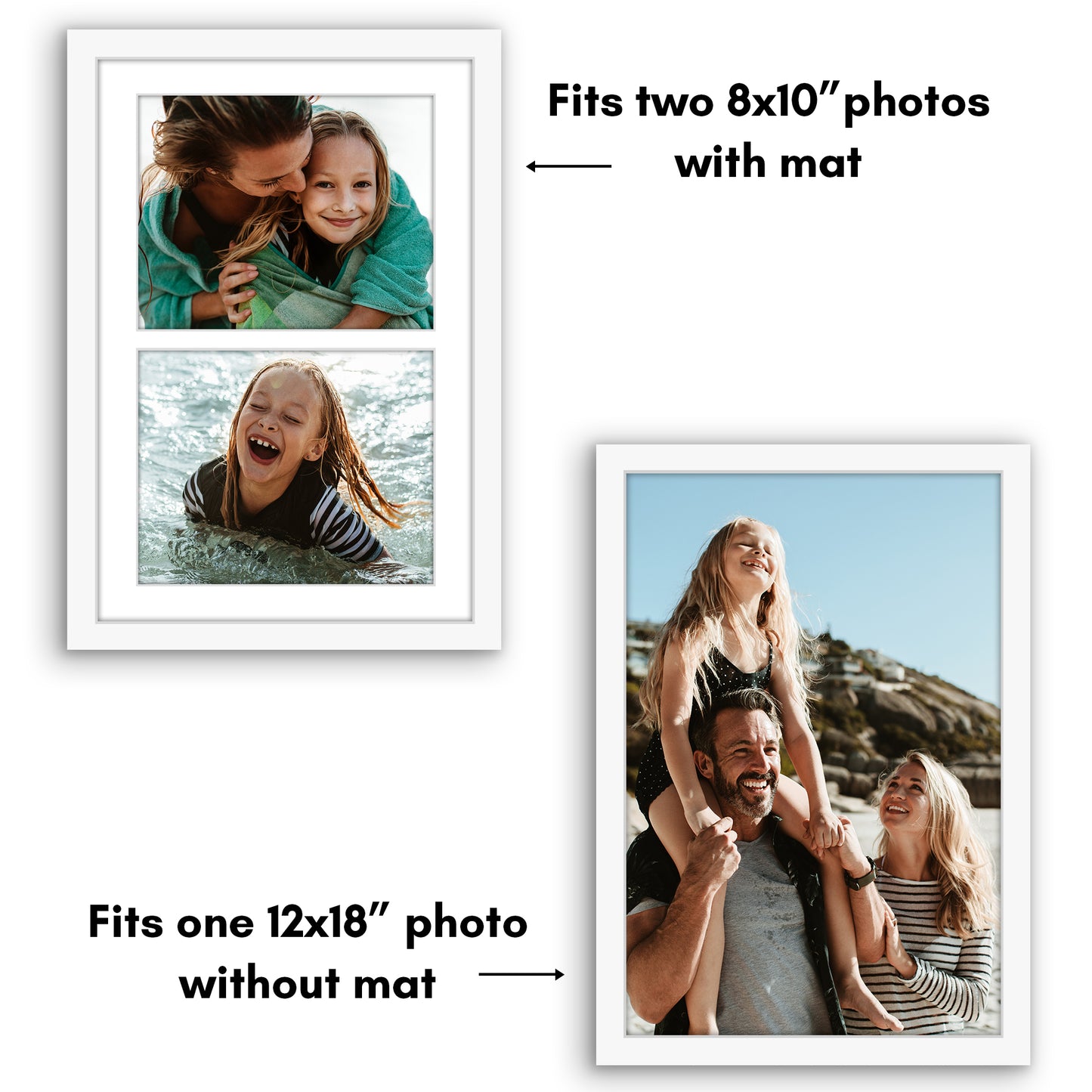 Americanflat Double Picture Frame | CF1218WHT2810 | Shatter-Resistant Glass