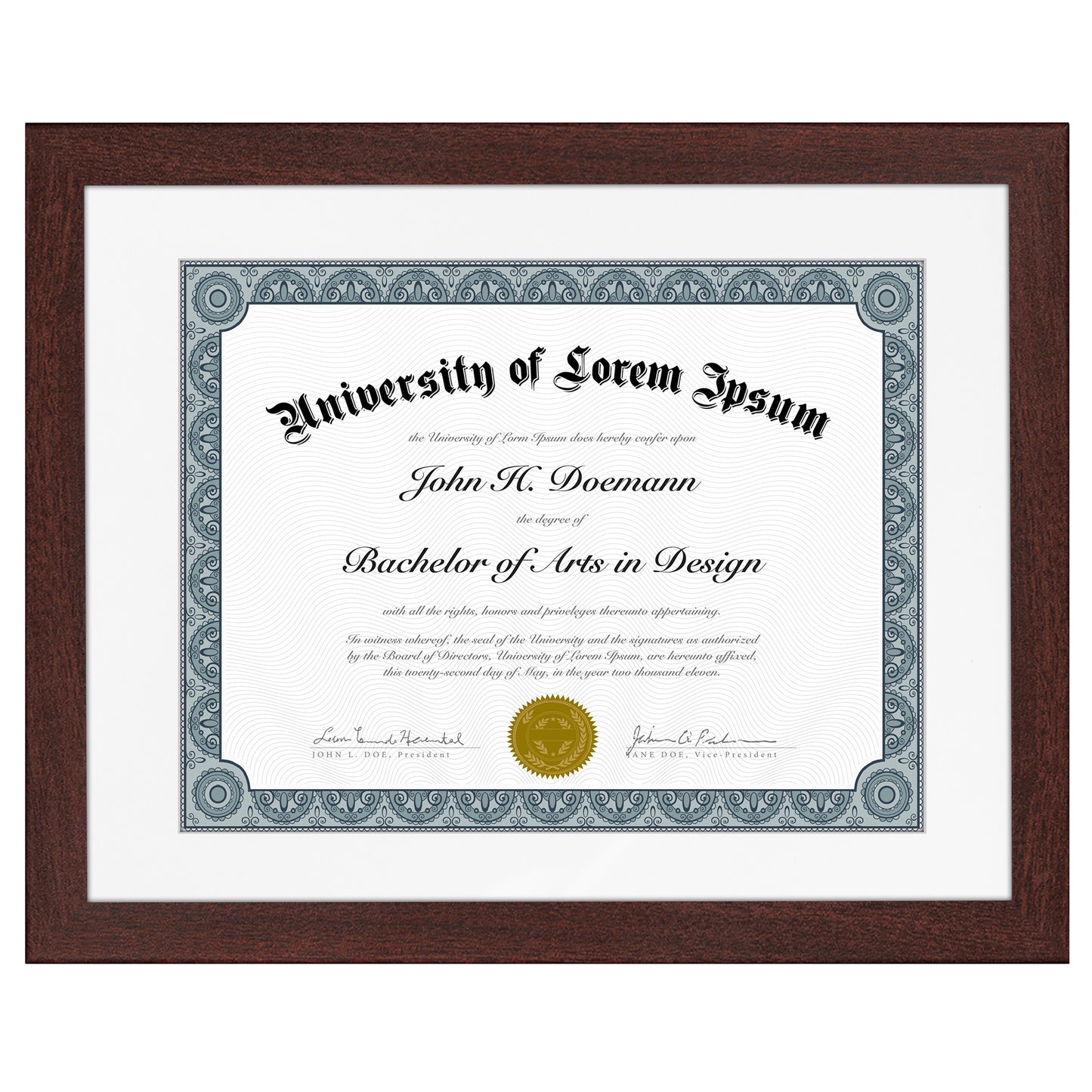 Americanflat 11x14 Diploma Frame with 8.5x11 Mat | Mahogany Wood & Glass