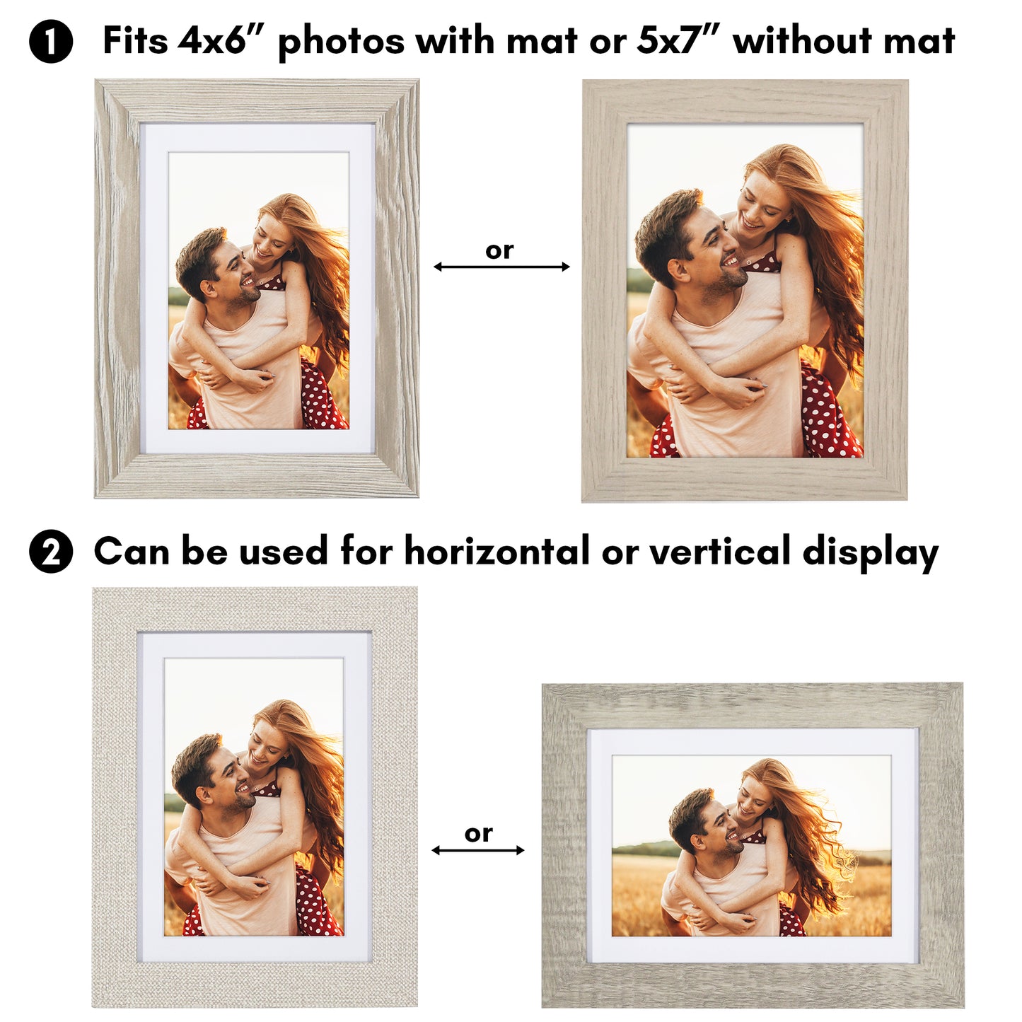 Picture Frame 4 Pack | With Mat | Farmhouse Wall Decor | Protective Glass