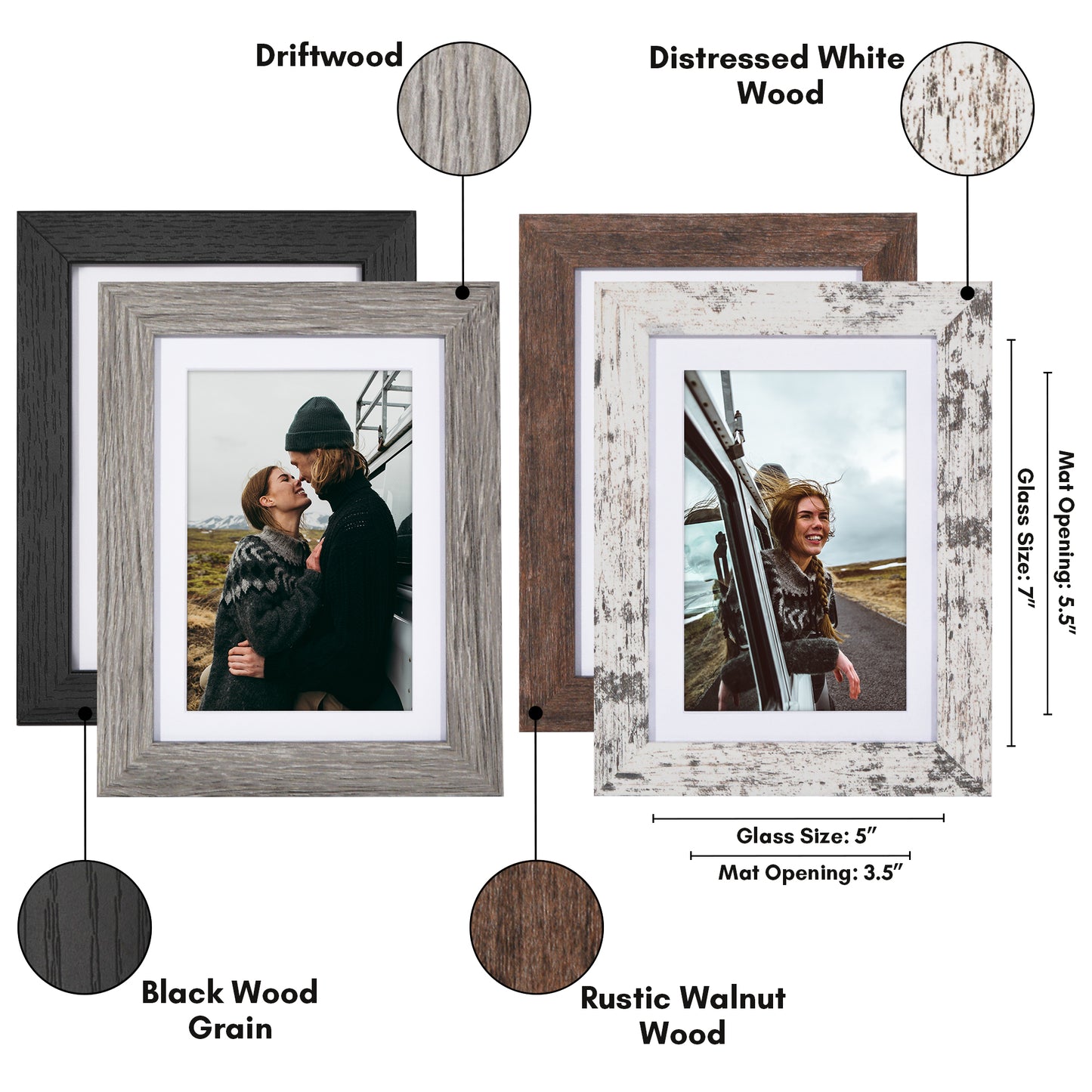 Picture Frame 4 Pack | With Mat | Farmhouse Wall Decor | Protective Glass