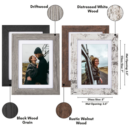 Picture Frame 4 Pack | With Mat | Farmhouse Wall Decor | Protective Glass