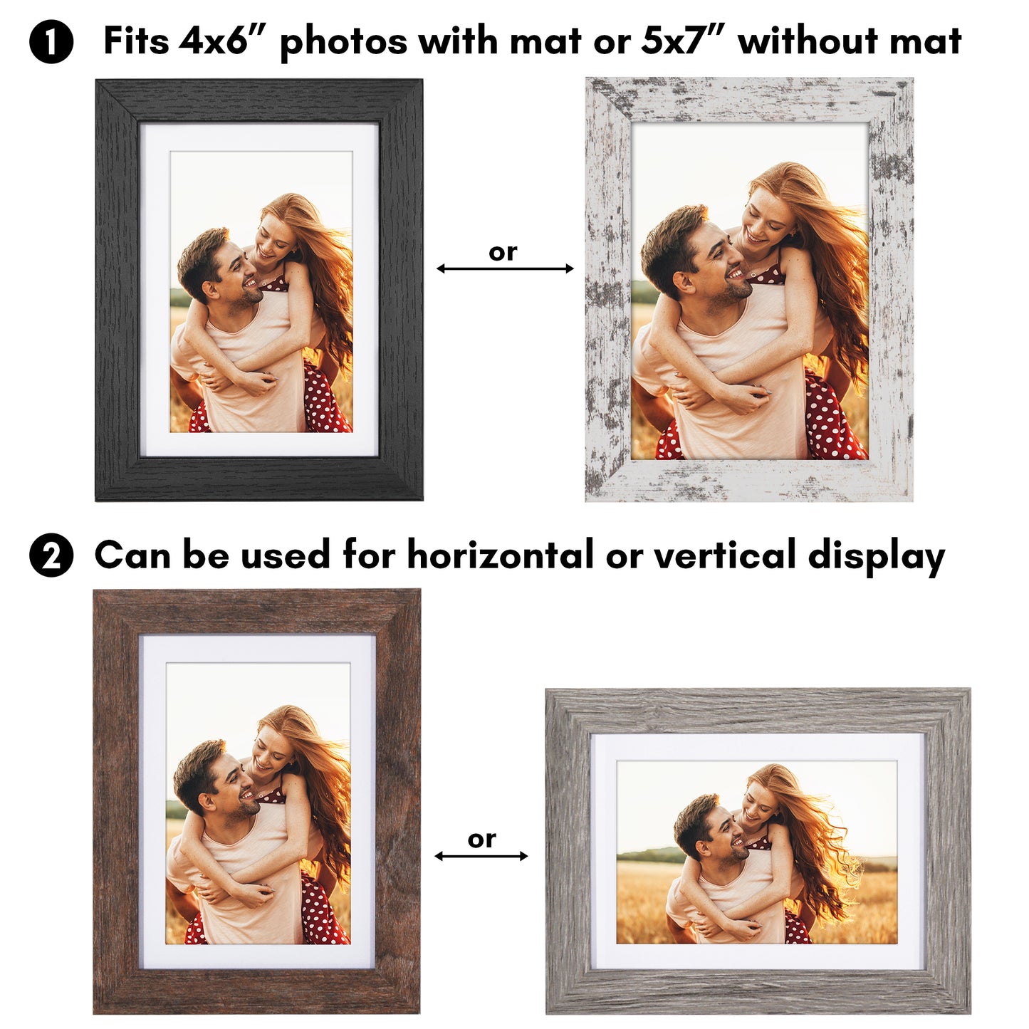 Picture Frame 4 Pack | With Mat | Farmhouse Wall Decor | Protective Glass