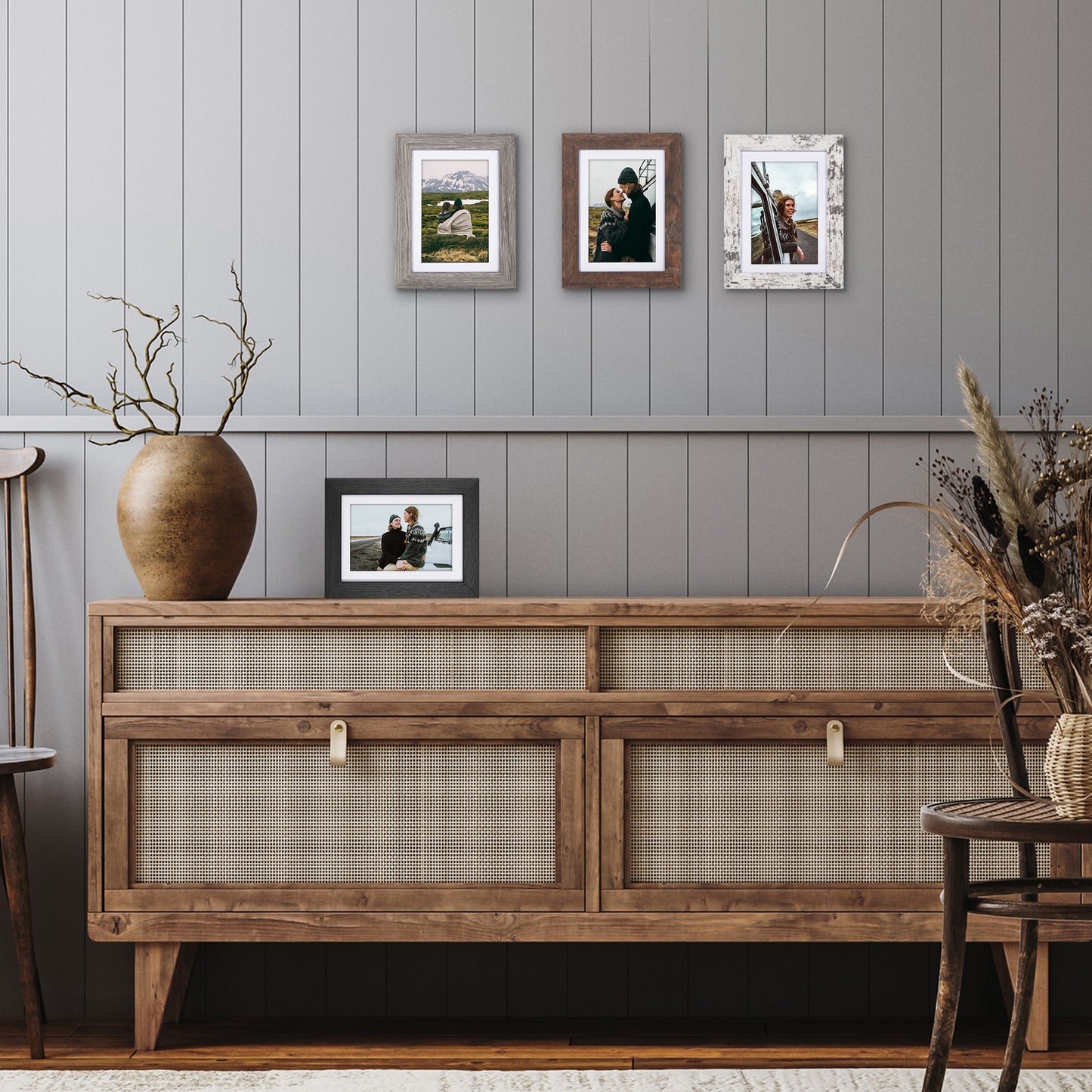 Picture Frame 4 Pack | With Mat | Farmhouse Wall Decor | Protective Glass