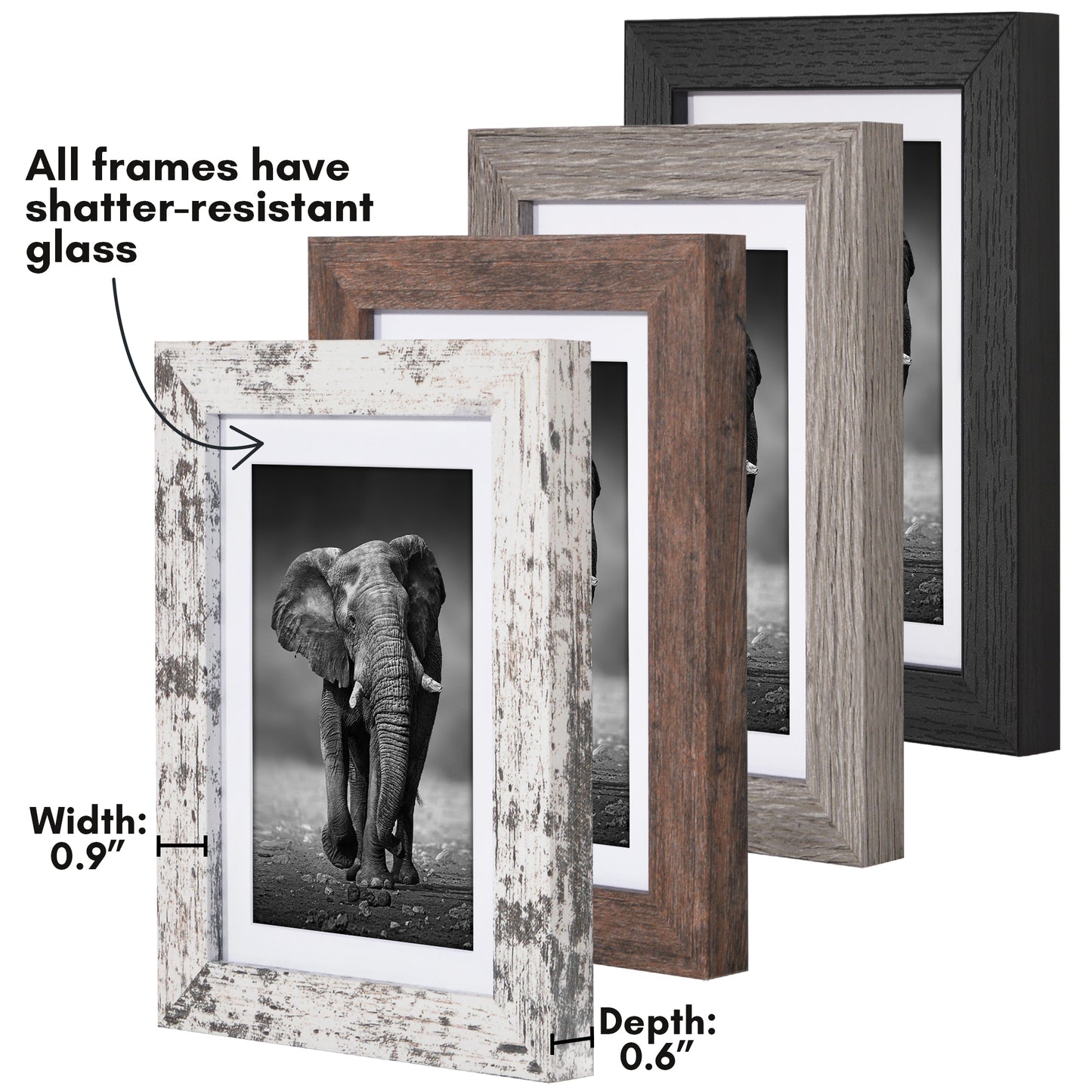 Picture Frame 4 Pack | With Mat | Farmhouse Wall Decor | Protective Glass