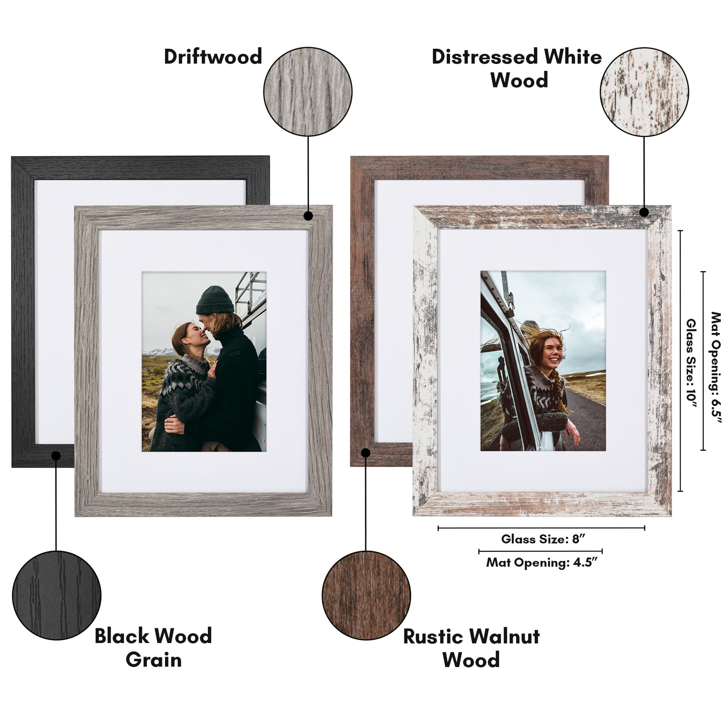 Picture Frame 4 Pack | With Mat | Farmhouse Wall Decor | Protective Glass