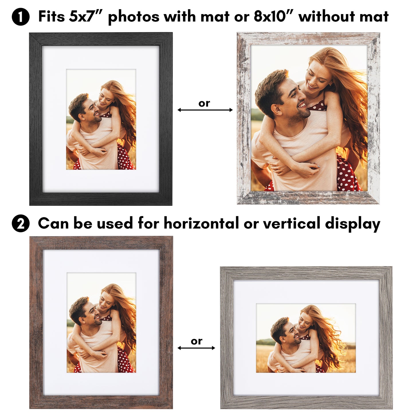 Picture Frame 4 Pack | With Mat | Farmhouse Wall Decor | Protective Glass
