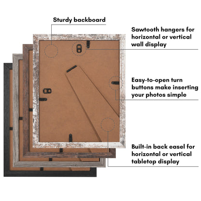 Picture Frame 4 Pack | With Mat | Farmhouse Wall Decor | Protective Glass