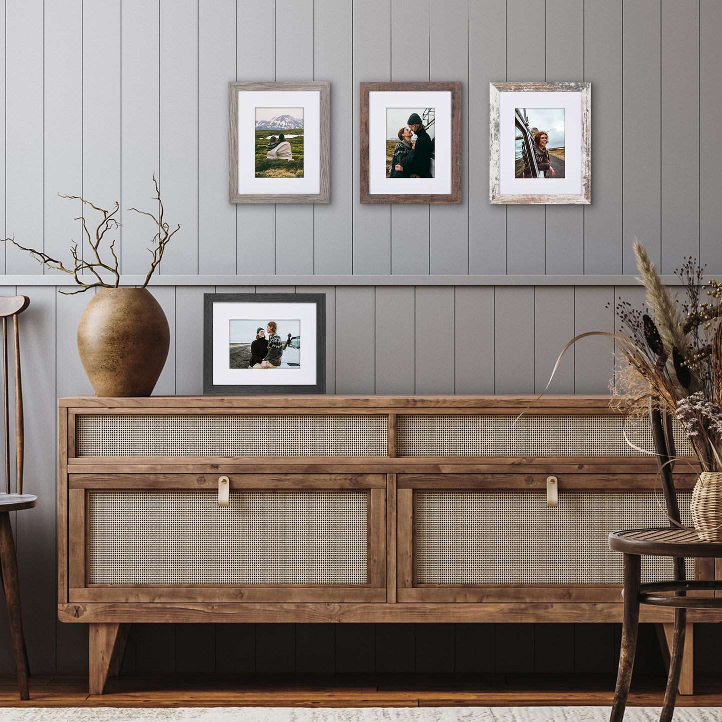 Picture Frame 4 Pack | With Mat | Farmhouse Wall Decor | Protective Glass