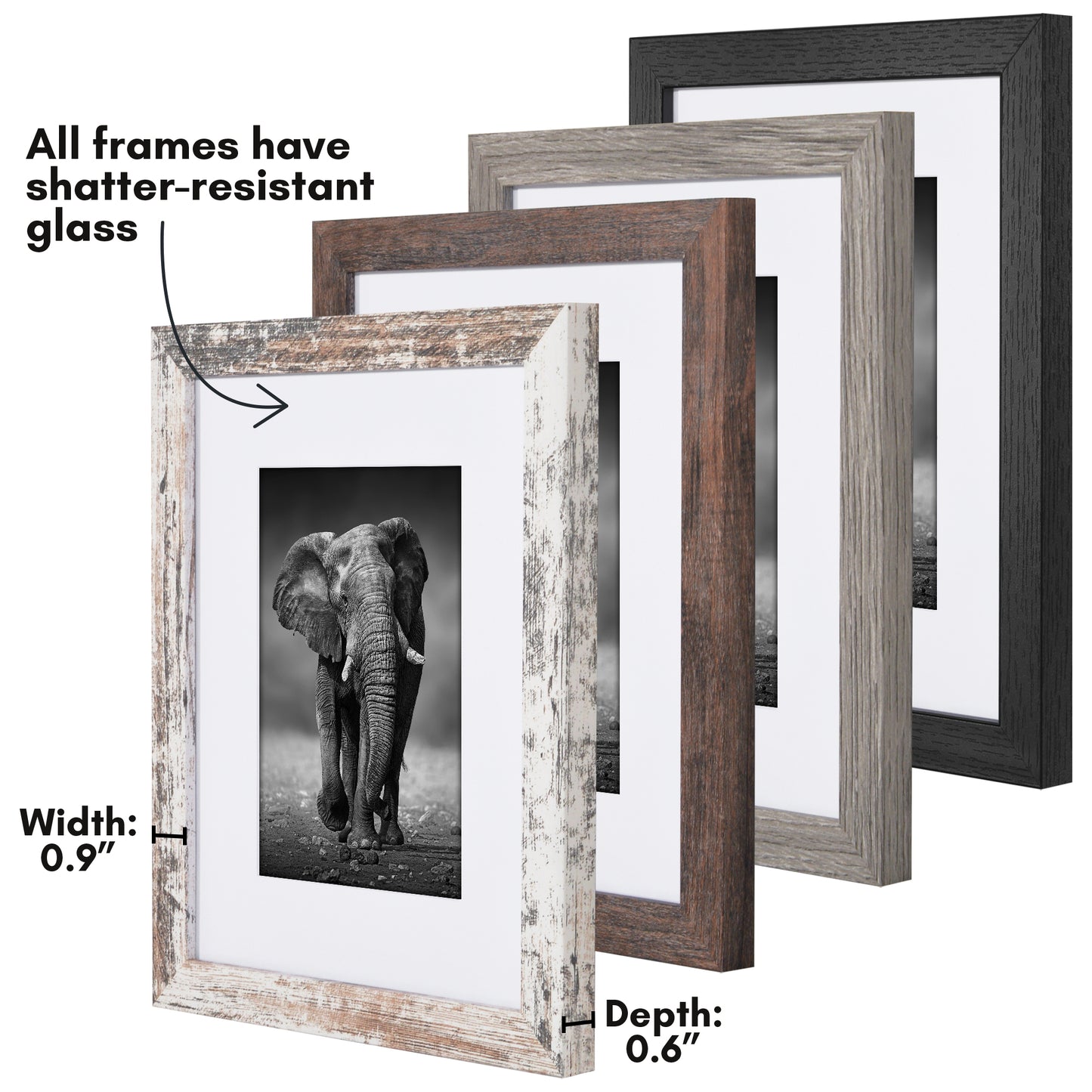 Picture Frame 4 Pack | With Mat | Farmhouse Wall Decor | Protective Glass